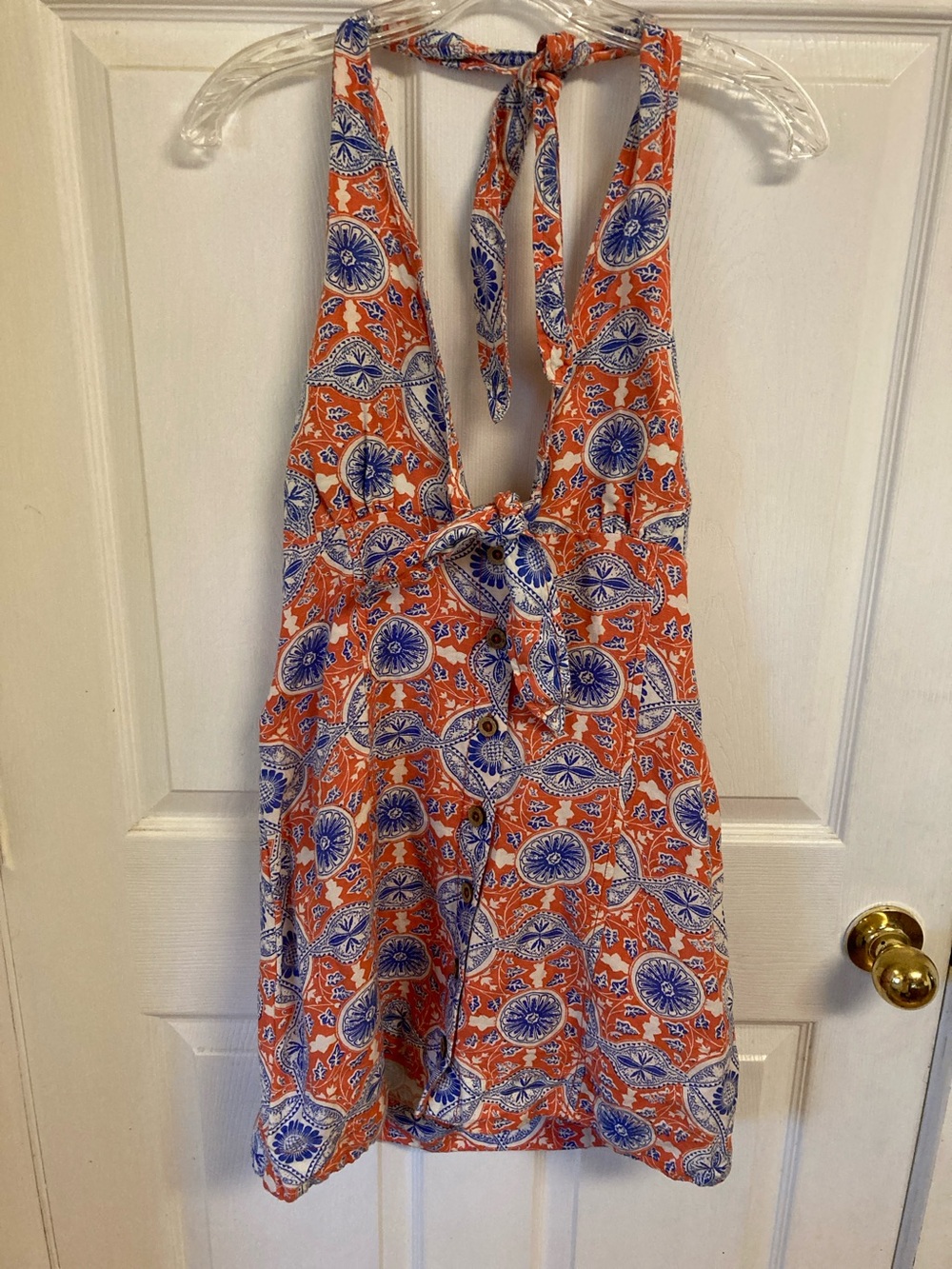 Anthropologie Maeve Red and Blue Floral Halter Dress